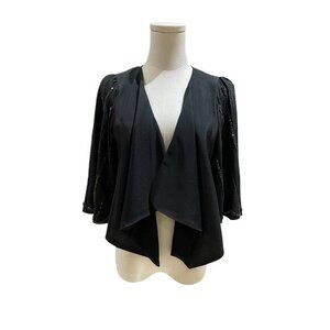 MM Couture Black Beaded Shrug Open Front Draped Special Occasion NWT